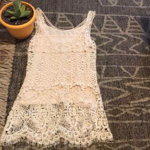 Lace crocheted tank with cami lining | cream color